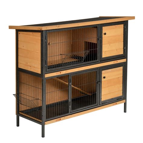 PawHut Rabbit Hutch Outdoor, 2-Tier Guinea Pig Hutch, Wooden Bunny Run, Small Animal House with Double Side Run Boxes, Slide-out Tray, Ramp, 230 x 53 x 93. . Pawhut rabbit hutch
